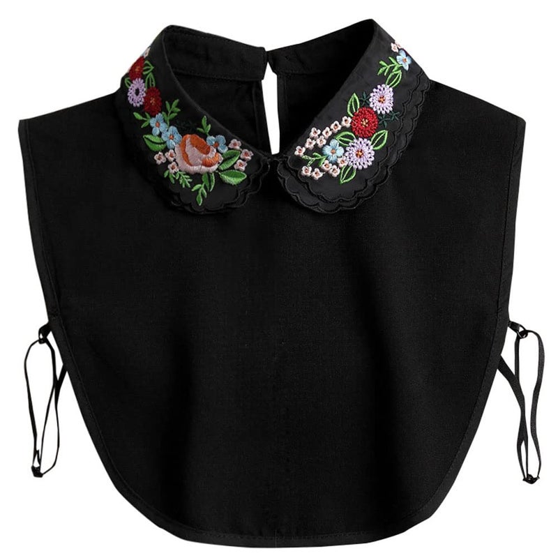 Gracelife Lace Chiffon Detachable Dickey Blouse False Collar Embroidery Flower Fake Half Shirt Collar for Women (Black) - Image 5